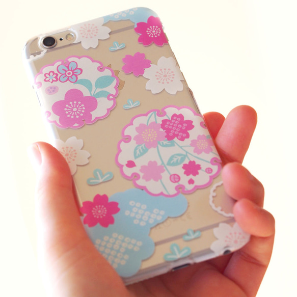 iPhoneクリアケース【桜と雪輪の和文様】 #iPhone15対応 2枚目の画像