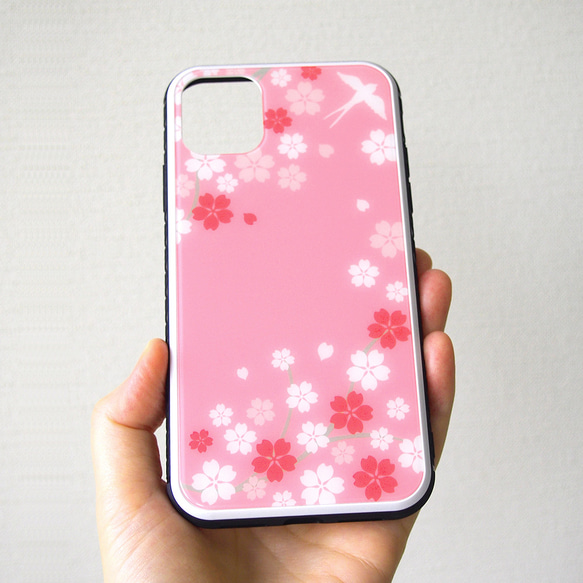 強化ガラスiPhoneケース【桜とツバメ】 #iPhone15対応 4枚目の画像