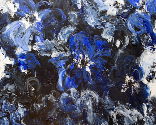 油絵(青い花) 青い花 - 油絵のアートプリント - 花、自然、平和な贈り物
