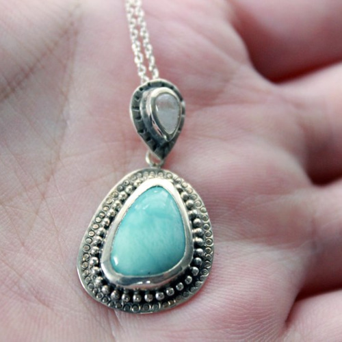 ラリマーとホワイトラブラドライト ネックレス/silver/azur ネックレス  