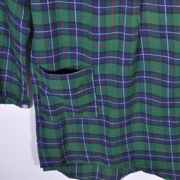 裾のフード付きロングチェック柄シャツ - ネル青と緑のチェック柄 10枚目の画像