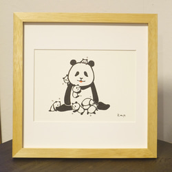 【送料無料】パンダ 手描き イラスト「パンダ、パンダ。」額装 1枚目の画像