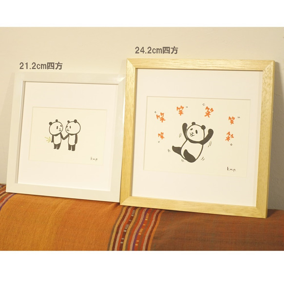 【送料無料】パンダ 手描きイラスト「いっしょに」額装 3枚目の画像
