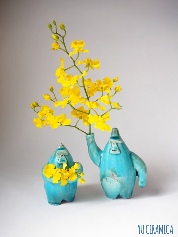 ターコイズゴリラの花瓶1/Color Gorilla Vase(turquoise blue1) 4枚目の画像