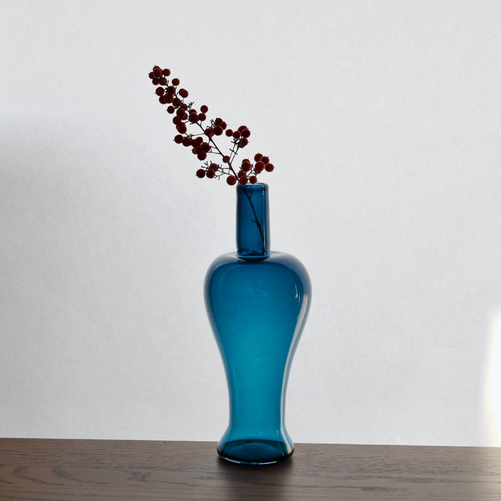 青色 フラスコ型ガラス花瓶 青の花瓶 一輪挿し・花瓶・花器 SAKIKO GLASS DESIGN 通販