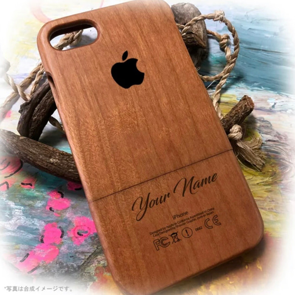 【りんご】天然木製名入れ 木製彫刻 iPhoneケース 2枚目の画像