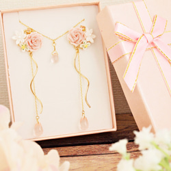 Pink Rose Coffret ~Earring ver.~ (Tsumami work *Made to order) 第2張的照片