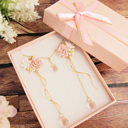 Pink Rose Coffret ~Earring ver.~ (Tsumami work *Made to order) 第3張的照片