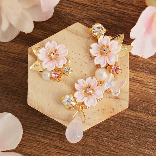桜のイヤーカフ ～花の宴～ （ つまみ細工＊受注制作 ） イヤーカフ 