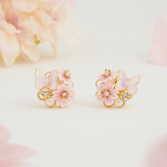 櫻花和蝴蝶耳環～花的盛宴～（Tsumami Craft *Made to Order） 第2張的照片