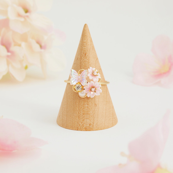 櫻花和蝴蝶戒指～花的盛宴～（Tsumami作品*定制） 第2張的照片