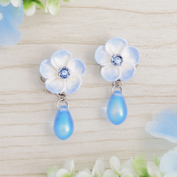 Nemophila and drop 無環耳環（Tsumami 作品 *Made-to-order） 第1張的照片