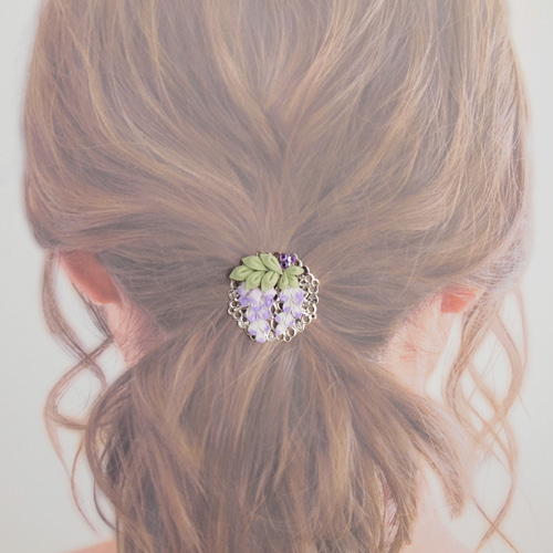 藤の花のヘアゴム （ つまみ細工＊受注制作 ） ヘアゴム つまみ細工の