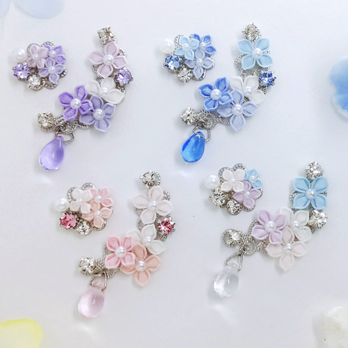 あじさいのイヤーカフ （ つまみ細工＊受注制作 ） イヤーカフ つまみ