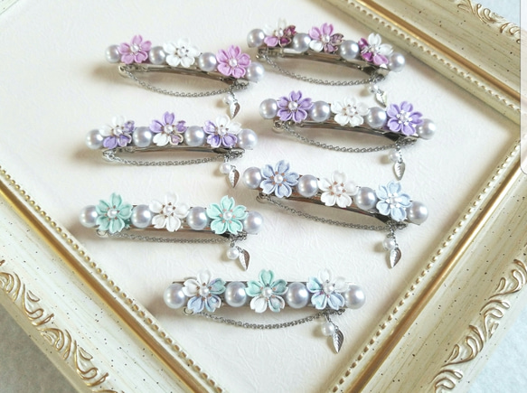 桜色バレッタ -月明かり- （ つまみ細工＊受注制作 ） バレッタ
