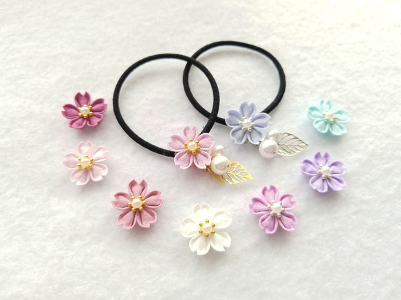 桜の花のヘアゴム （ つまみ細工＊受注制作 ） ヘアゴム つまみ細工の