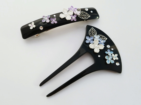 ⟪全2色⟫ 繡球花協奏曲髮夾（Tsumami工藝品*定做） 第5張的照片