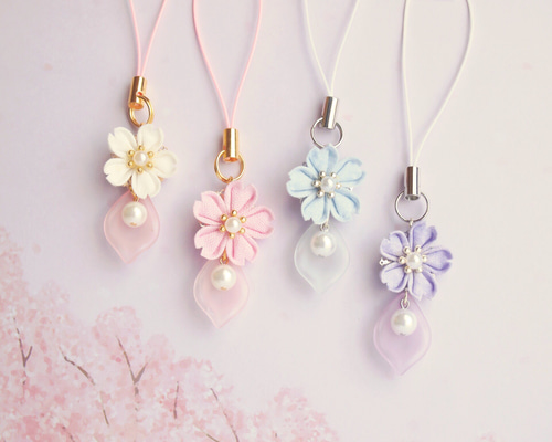 ミニチュア着物ストラップ　桜　金蘭　つまみ細工チャームストラップ 1_266ee5a1784bef34c34409797fa0