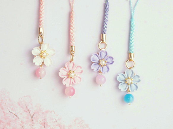 全8色⟫ 桜のストラップ （ つまみ細工＊受注制作 ） キーホルダー