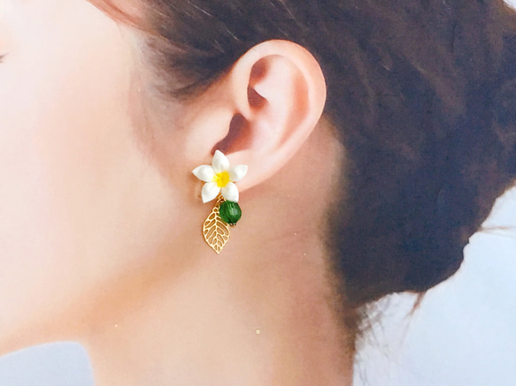 ⟪全部 2 種⟫ 芙蓉雞蛋花和葉子耳環（Tsumami Craft *定制） 第5張的照片
