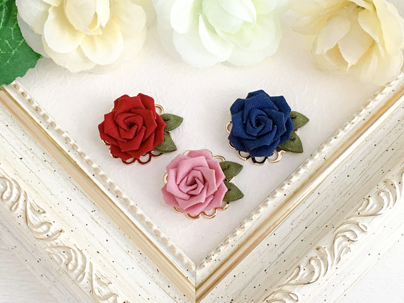 [面具用] Classic rose mini brooch (Tsumami work * made-to-order) 第1張的照片