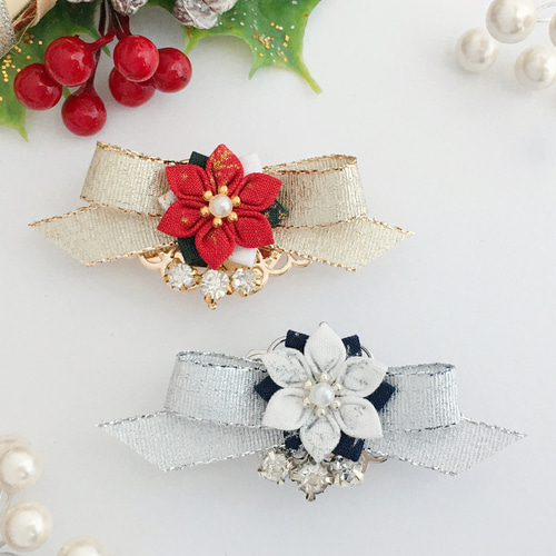 つまみ細工帯留め ポインセチアの帯留め （ つまみ細工＊受注制作 ） 帯留め つまみ細工