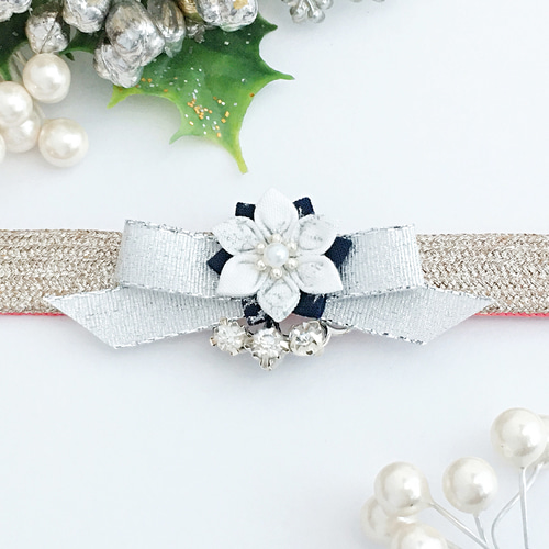 ポインセチアの帯留め （ つまみ細工＊受注制作 ） 帯留め つまみ細工