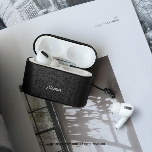 AirPods Pro記得美好客製文字 經典真皮 防摔 帶手繩保護套 第2張的照片