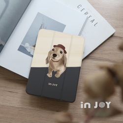 iPad case 12.9/Air5/iPad 9/mini 6 系列Smart cover皮革平板保護 奶油臘腸犬 第1張的照片