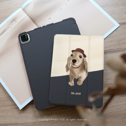 iPad case 12.9/Air5/iPad 9/mini 6 系列Smart cover皮革平板保護 奶油臘腸犬 第4張的照片