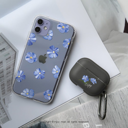 AirPods / AirPods Proフック付きフレッシュブルーフラックスフラワーカバーTPU収納ボックス 7枚目の画像