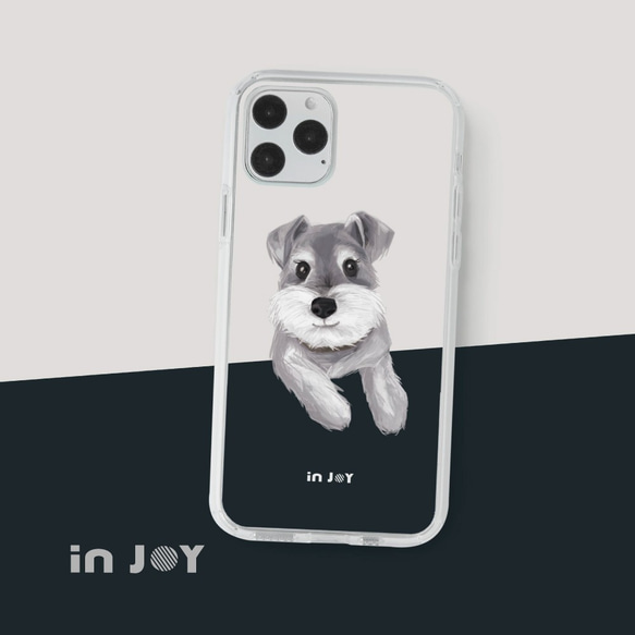 iPhone 14/14 Pro/13/12/11/SE3 ミニシュナウザー 透明 耐衝撃 耐衝撃