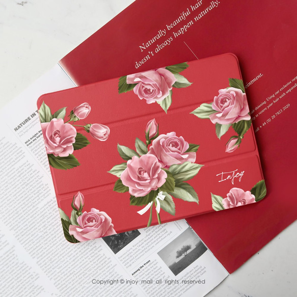 iPad case 12.9/Air4/iPad 8/mini 5 系列Smart cover皮革平板保護 初戀粉玫瑰 第3張的照片