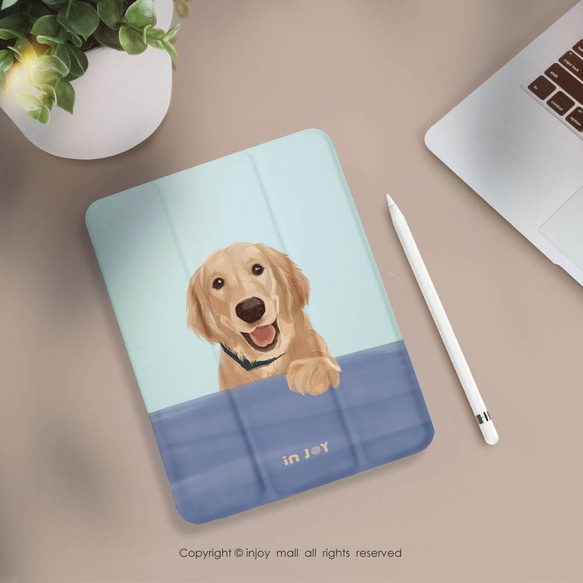 iPad case 12.9/Air5/iPad 9/mini 6 系列Smart cover皮革平板保護 黑皮黃金獵犬 第5張的照片