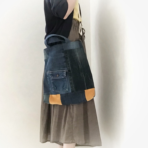 ☆ リメイク バッグ ・・・ リメイク デニム バッグ ☆ 2wayバッグ Myu