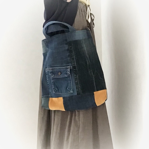 ☆ リメイク バッグ ・・・ リメイク デニム バッグ ☆ 2wayバッグ Myu