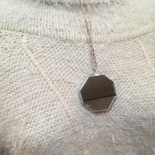 ガラスの八角形の鏡ペンダントトップ 魔除け 宇宙 ペンダントトップ