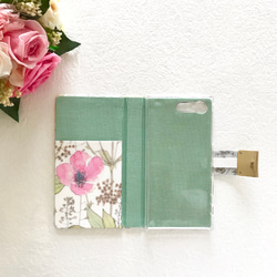 スマホケース(iPhone以外) 手帳型 リバティ「イルマ」ピンク系 花柄・ボタニカル柄 5枚目の画像