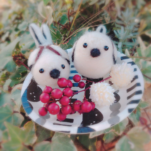 羊毛フェルト シマエナガさんと植木 ハンドメイド インコ 羊毛フェルト シマエナガさんと植木 ハンドメイド インコ