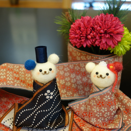 岡山畳縁×羊毛フェルト コロくまちゃんのお雛様 その他人形 みーにゃ
