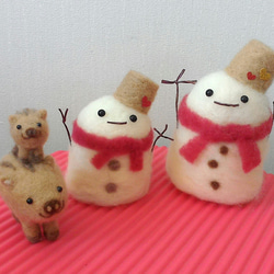 雪だるま　親子ペア　felt snowman 2枚目の画像