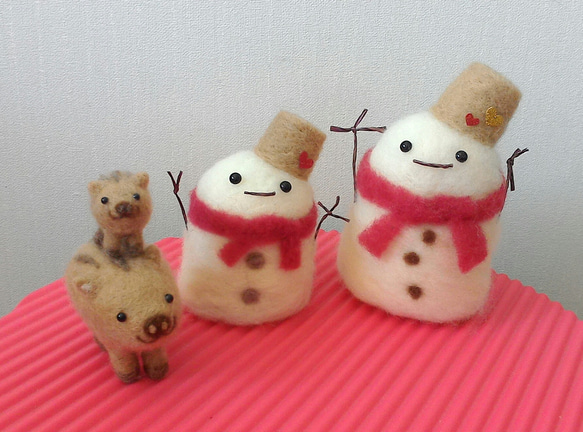 雪だるま　親子ペア　felt snowman 2枚目の画像