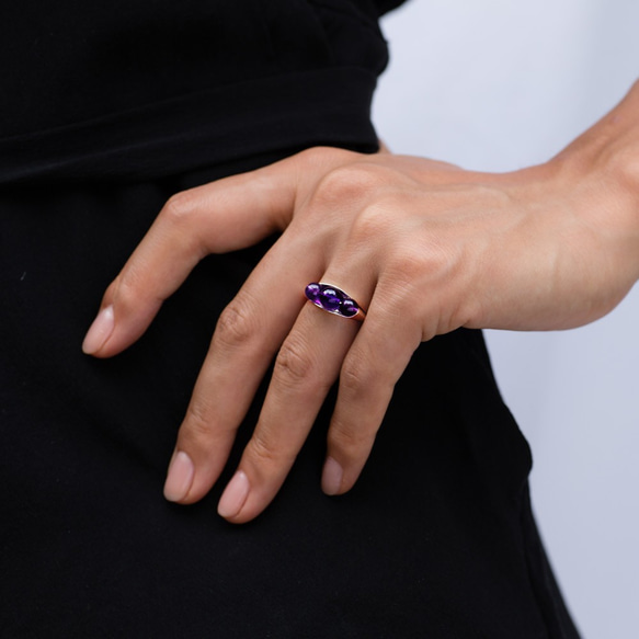 アメジストリングパープルジュエリープラチナリングフレッシュゴールドメスリング婚約指輪天然アメジストプラチナリングライトジュエリー 6枚目の画像