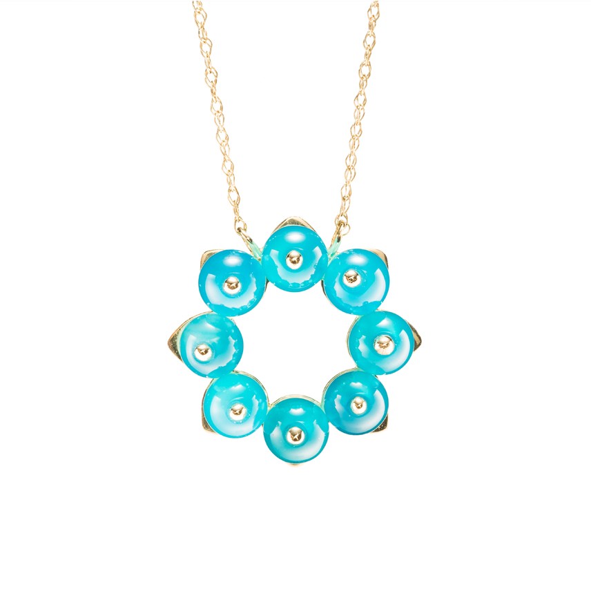 ブルーカルセドニー鎖骨チェーンブルーゴールドゴールドネックレス合理化されたゴールドジュエリースカイブルー新鮮な韓国風ネックレス小