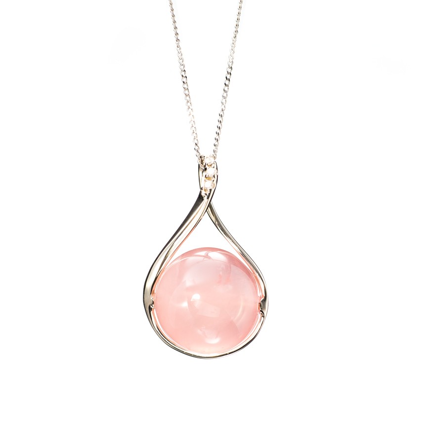 ピンククリスタル鎖骨チェーンピンク14Kホワイトゴールドフレッシュゴールドローズクォーツダイヤモンドホワイトゴールドネックレスビ