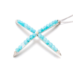 天空藍純銀十字架項鍊 藍色個性項鍊 特別925銀短頸鍊生日禮物 藍玉石鑽石飾品 Jade cross necklace 第2張的照片