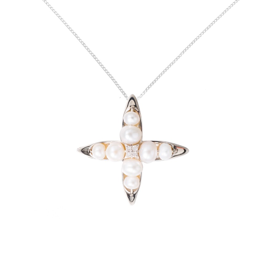 パールクロスネックレスホワイトフレッシュゴールドプラチナネックレスイノベーションクロス誕生石ネックレスエレガントパールネックレス