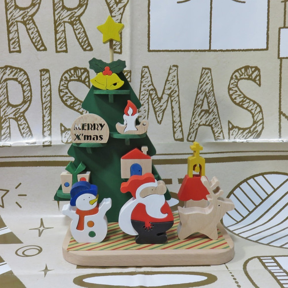 Creema 限定2021☆クリスマスツリー飾り☆木製ハンドメイド☆サンタ・トナカイ・雪だるま・チャペル他 2枚目の画像