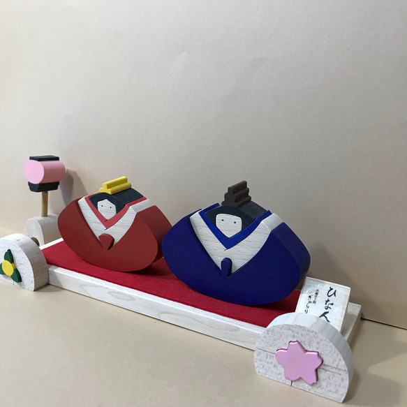 数量限定ハンドメイド2019☆雛飾り☆雛人形☆ 親王飾り☆三角雛☆桜・橘☆ぼんぼり☆木製☆組み木☆おむすび☆おにぎり 3枚目の画像