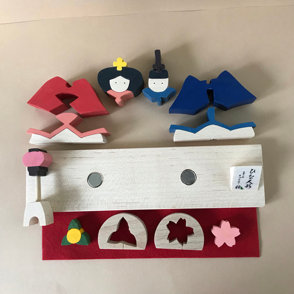 数量限定ハンドメイド2019☆雛飾り☆雛人形☆親王飾り☆山型三角雛☆桜・橘☆ぼんぼり☆木製☆組み木 4枚目の画像